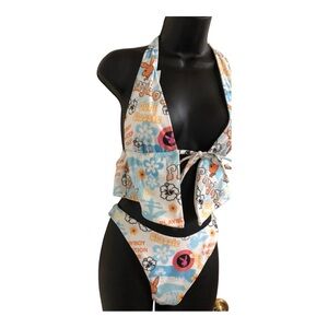 Playboy by PacSun halter front‎ tie terry cloth monogram bunny bikini size Small